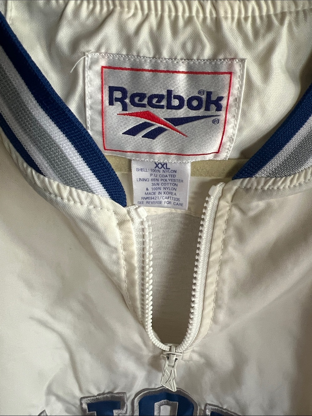 Reebok Cream and Honolulu Blue Detroit Lions Pullover Varsity Jacket - Picture 2 of 3